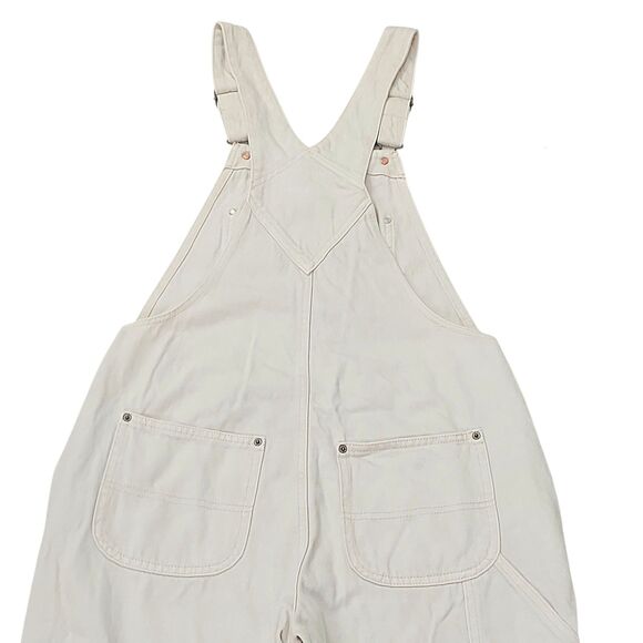 Old Navy Overalls Womens 8 Beige 100% Cotton Side Button Utility Denim Retro Y2K - Picture 6 of 13